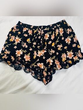 American Eagle Outfitters Black Mini Skirt with Pink & Yellow Floral Print